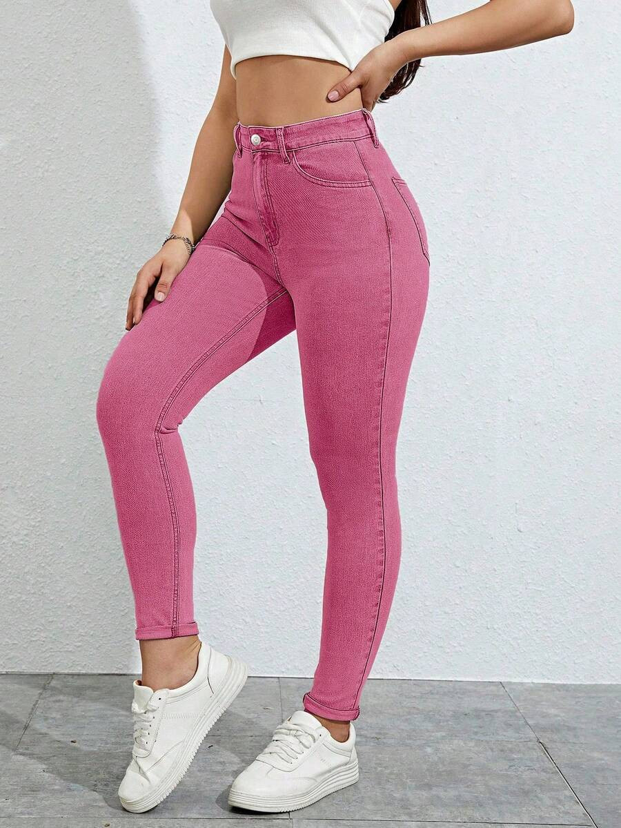 SHEIN SXY Women's High Waist Pocket Skinny Casual Versatile Denim Jeans Christmas Valentine's Day... | SHEIN