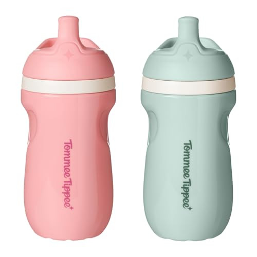 Tommee Tippee Insulated 9oz Sporty Spout Toddler Water Bottle, No Spill Sippy Cups for Toddlers 1-3, Two-Piece Valve Helps Stop Spills, BPA Free, Pink and Mint, Pack of 2 | Amazon (US)