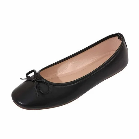 FRSASU Women's Round Toe Ballet Flats Comfortable Bow Tie Casual Slip On Work Office Shoes Elegant Dress Flats Black | Walmart (US)