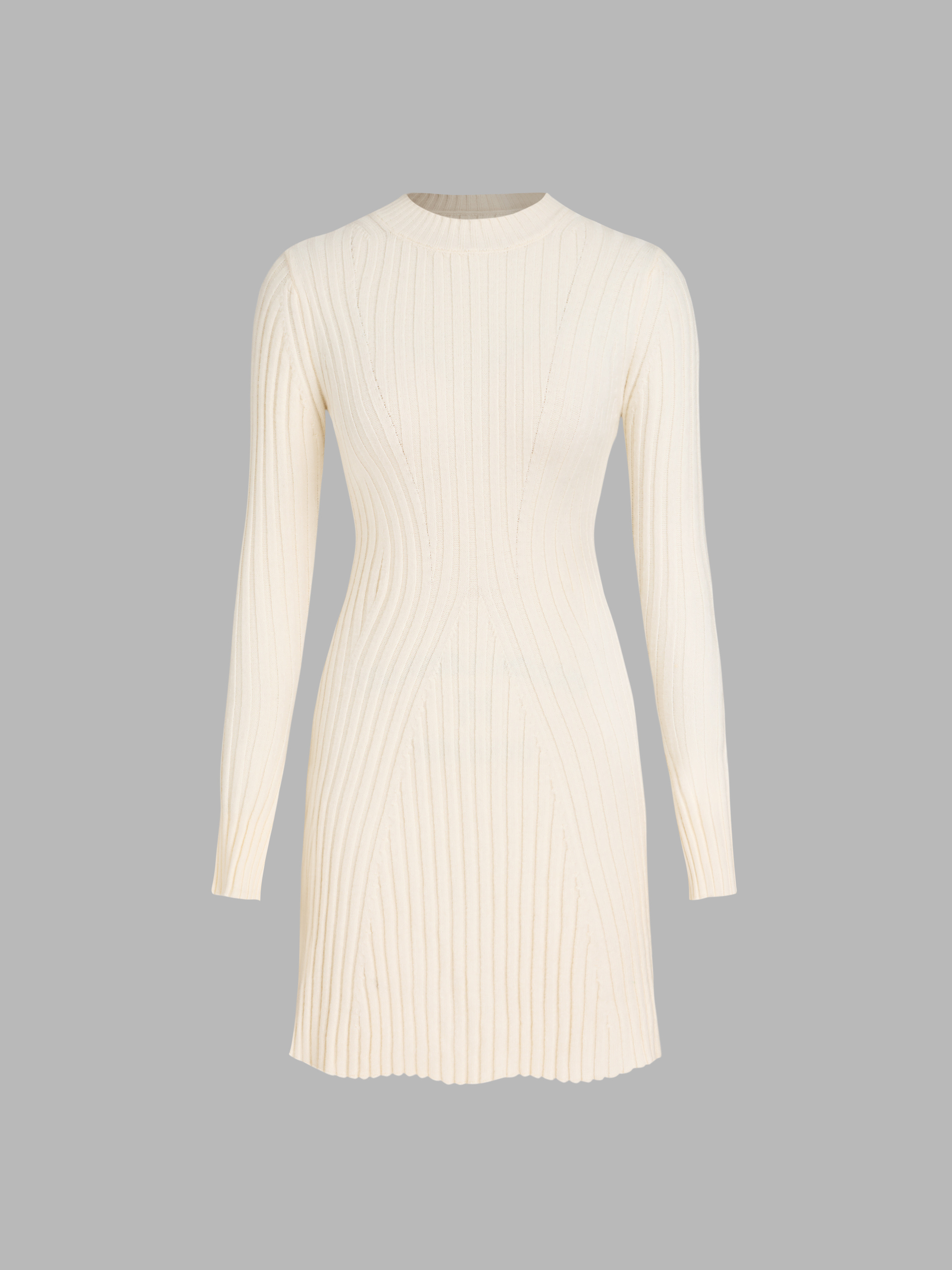 Office Siren Knit Fabric Ribbed Round Neck Ruffle Mini Dress For Date Coffee Shop Work | Cider