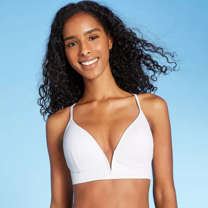 Women's Lightly Lined V-Wire Ribbed Bikini Top - Shade & Shore™ | Target