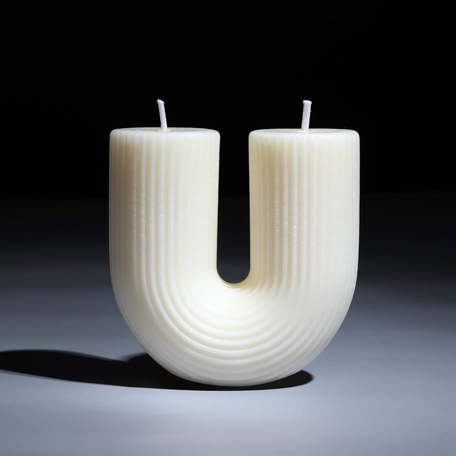 U Shaped Candle White Ribbed Candle Soy Wax Scented Decorative Candles Minimalist Geometric Shape... | Amazon (US)