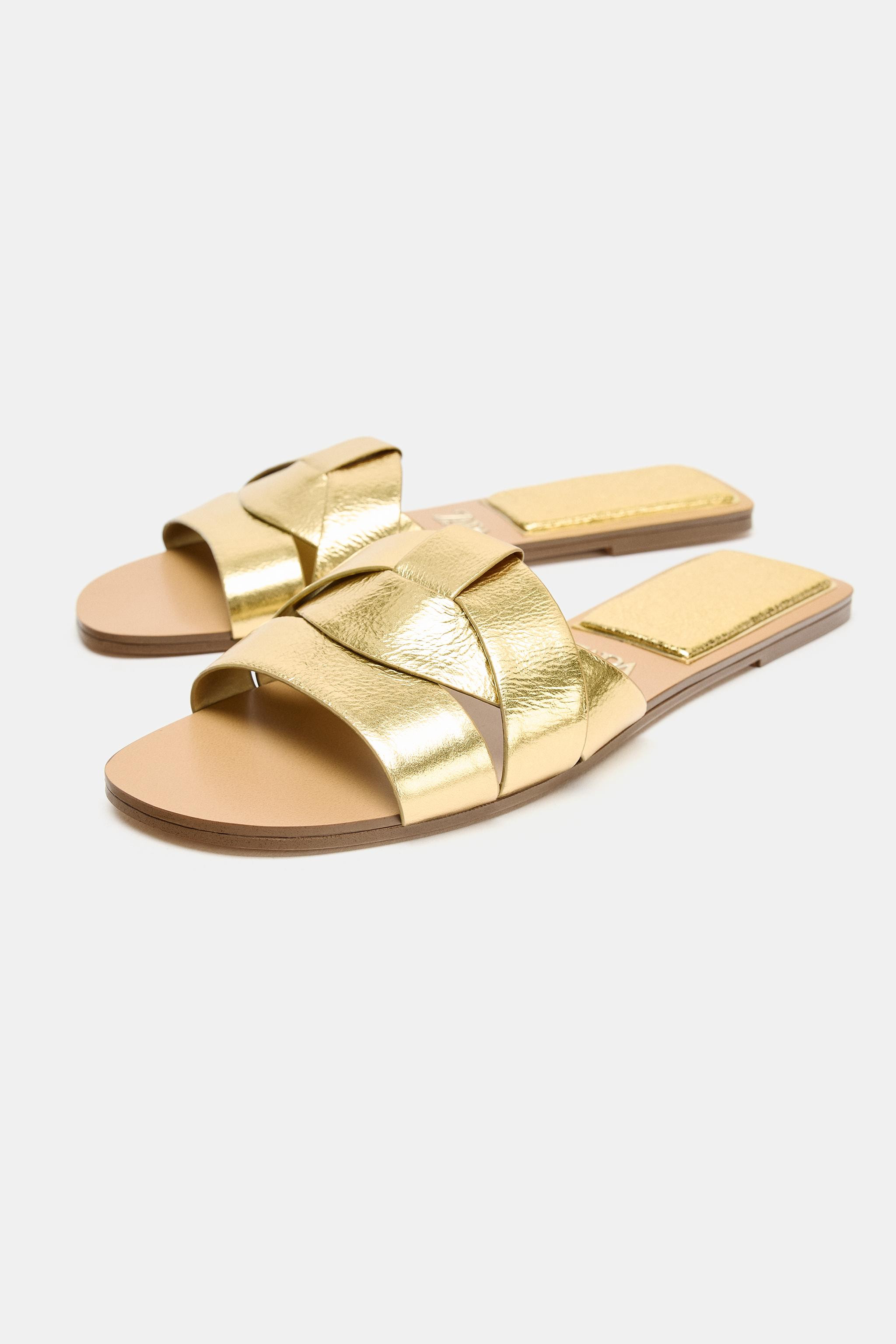 FLAT LEATHER SANDALS WITH CRISS-CROSS STRAPS | Zara UK