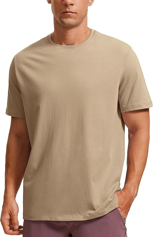 CRZ YOGA Men's Cotton Polyester Short Sleeve T-Shirt Classic Fit Casual Workout Tops Soft Premium Tee | Amazon (US)