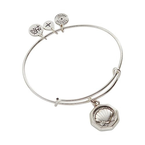 Alex and Ani Shell Charm Bangle Bracelet, Shiny Silver Finish, 2 to 3.5 in | Amazon (US)
