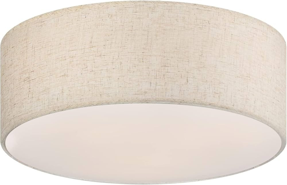 18'' Flush Mount Ceiling Light Modern Farmhouse Drum Ceiling Light Fixture with Linen Fabric Shad... | Amazon (US)