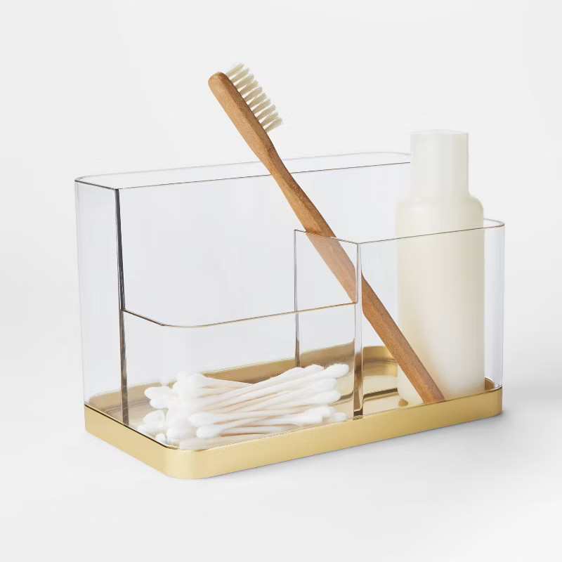 Accent Vanity Organizer Gold - Threshold™: Cosmetic Storage, Brush & Skincare Holder, Plastic C... | Target