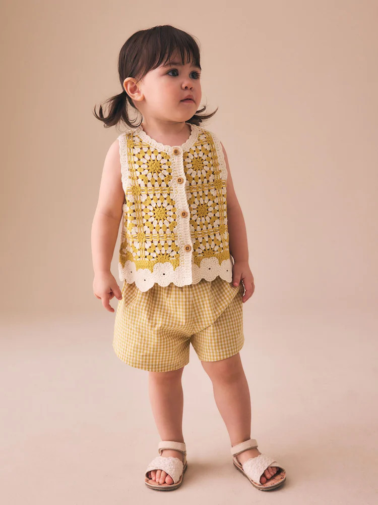 Ochre Yellow Crochet Top and Short set (12mths-7yrs) | Next US