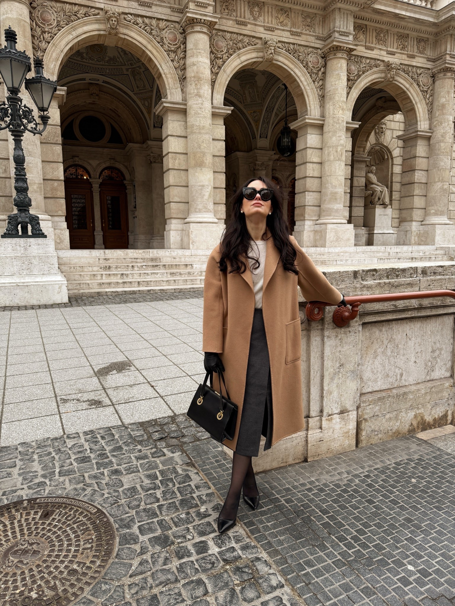 Coat: The Curated 
Jumper: Pull Love
Skirt: Babaton
Heels: Via Spiga
Bag: Vintage
Sunglasses: Celine
Earrings: Maris Pearl Co

#LTKpetite #LTKtravel