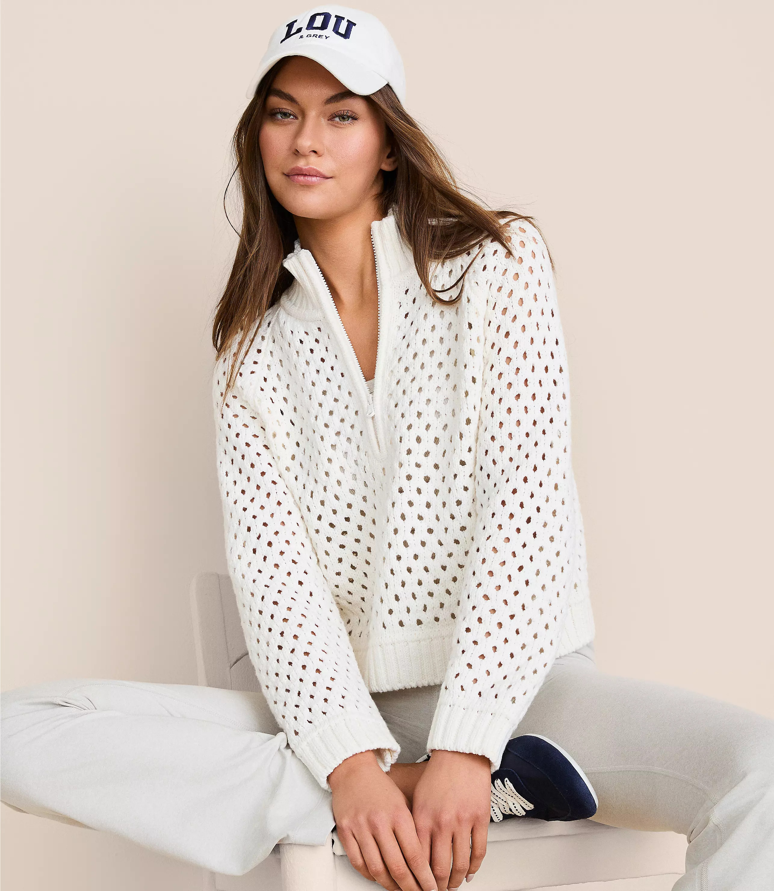 Lou & Grey Mesh Stitch Half Zip Sweater | LOFT