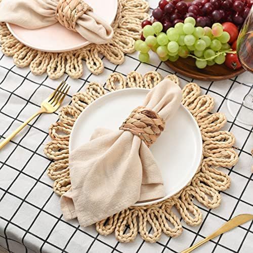 Amazon.com: IcosaMro Round Woven Placemats for Dining Table Set of 6 Small Natural Braided Rattan... | Amazon (US)