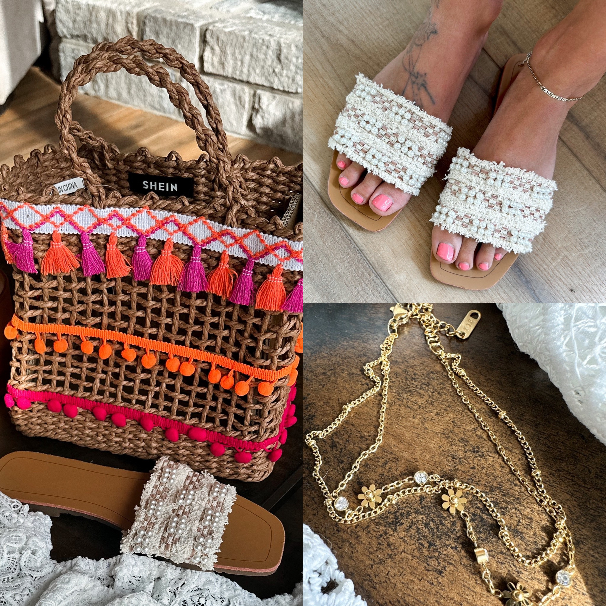 Shoes & Bag under $14 - Anklet under $5. Spring & Summer Accessories are here! Loving this mini rattan straw bag in tan with bright neon tassels, Pearl slide sandals, and gold daisy ankle bracelet. Perfect for beach vacation or resort. 

#LTKstyletip #LTKunder50 #LTKtravel