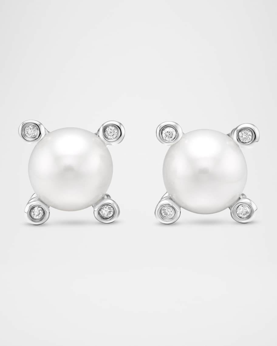 Cable Collectibles Pearl Earrings with Diamonds and Silver, 7mm | Neiman Marcus