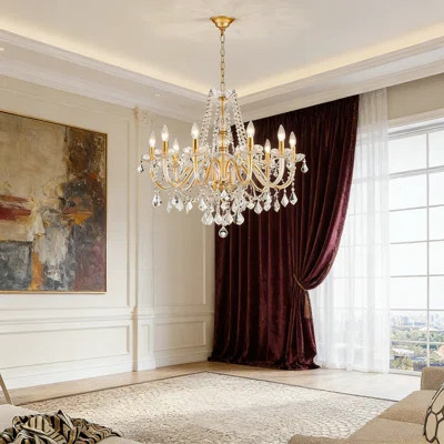 Modern Crystal Chandelier With 10 Lights, Gold Luxury Pendant Light Fixture For Dining Room, Living Room, Bedroom, Foyer And Entryway, Adjustable Chai | Wayfair North America