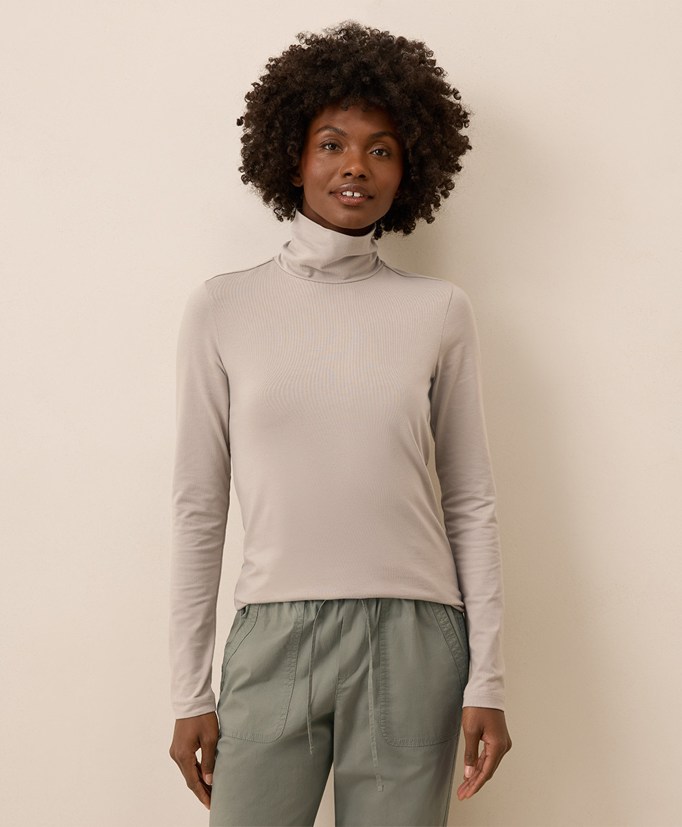 Women's Nickel Grey Luxe Stretch Jersey Slim Turtleneck S | Pact Apparel