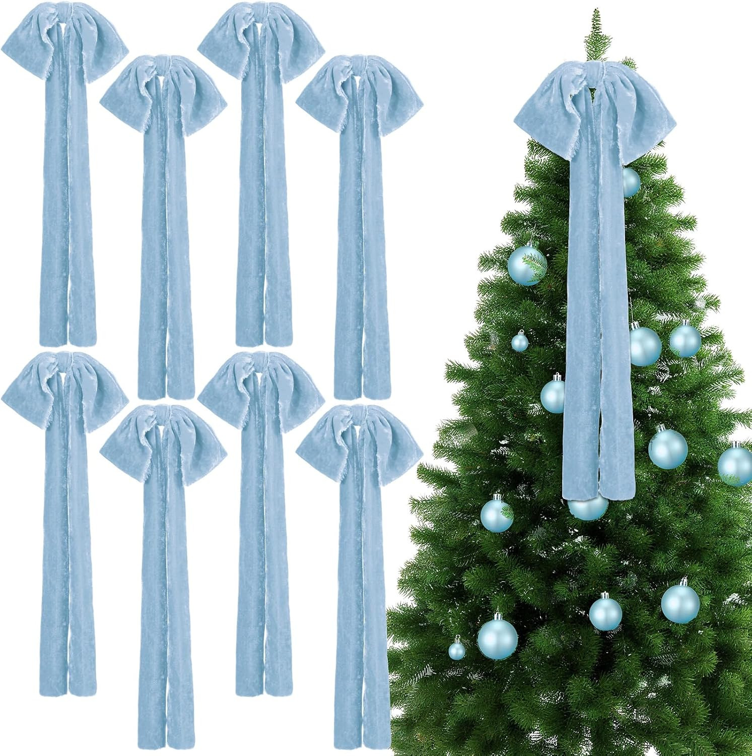 Daifunli 8 Pcs Large Christmas Velvet Bows, Powder Blue, 8.7 x 17.7 x 3 in | Amazon (US)
