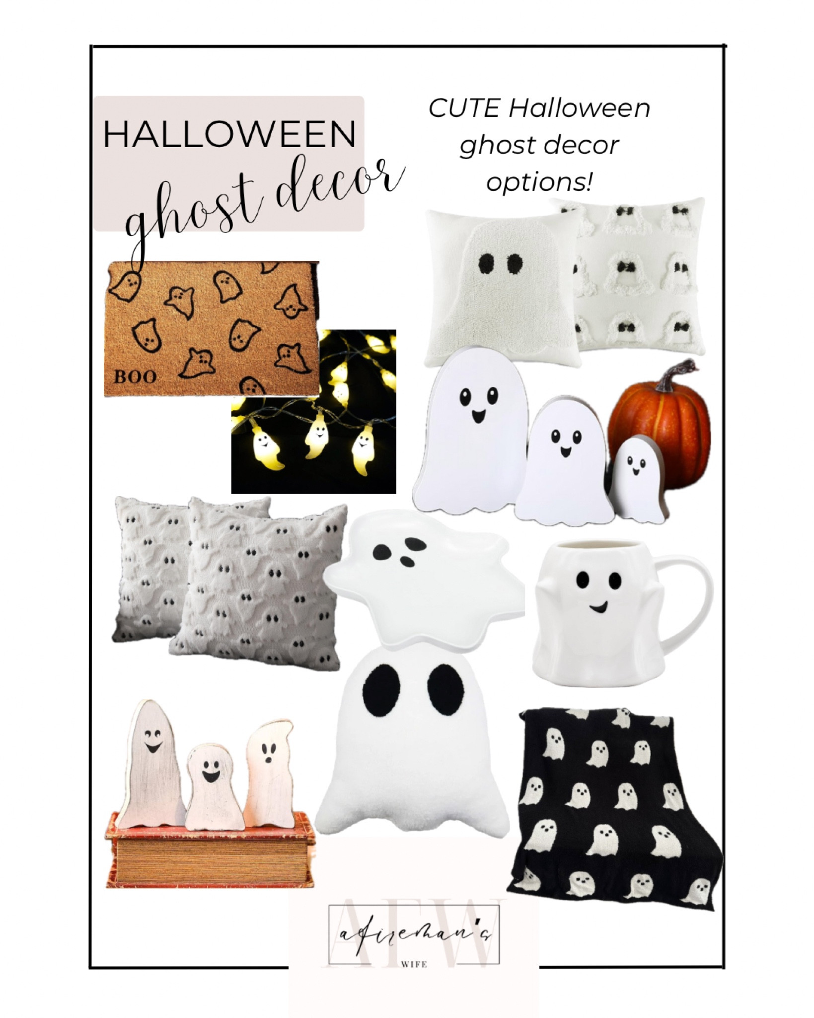 If you are like me and don’t like all the creepy Halloween decor,  here are a few CUTE ghost decor options!

Ghost pillows | ghost string lights | ghost doormat | wooden ghost decor | ceramic ghost tray | ghost mug | ghost blanket | ghost garland 

#LTKSeasonal #LTKStyleTip #LTKHome