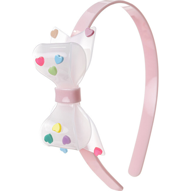Fat Bow Headband, White with Pastel Hearts | Maisonette