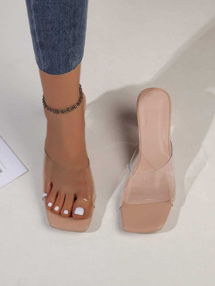 Clear Strap Chunky Heeled Mule Sandals | SHEIN