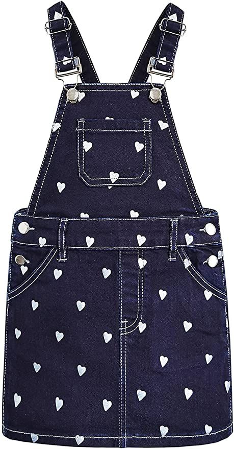 KIDSCOOL SPACE Baby Little Girls Fox Flowers Embroidered Lace Denim Overall Dress | Amazon (US)