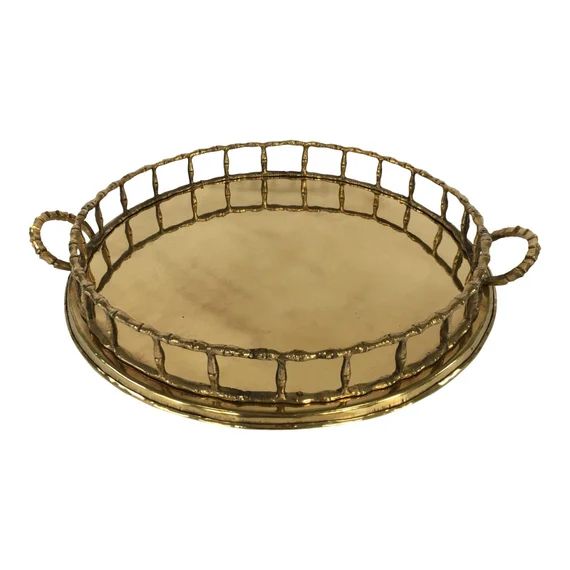 Vintage Round Brass Faux Bamboo Tray | Etsy (US)