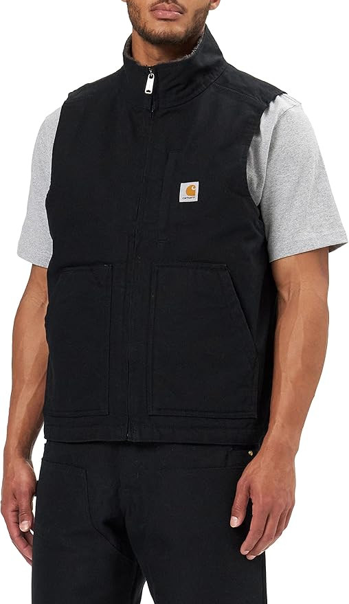 Carhartt Men's Loose Fit Washed Duck Sherpa-Lined Mock-Neck Vest | Amazon (US)