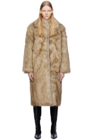 Beige Vented Faux-Fur Coat | SSENSE