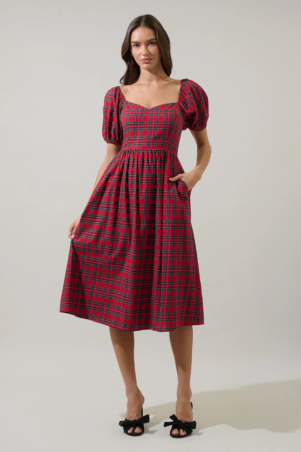 Arvada Plaid Alessi Puff Sleeve Midi Dress | Sugarlips