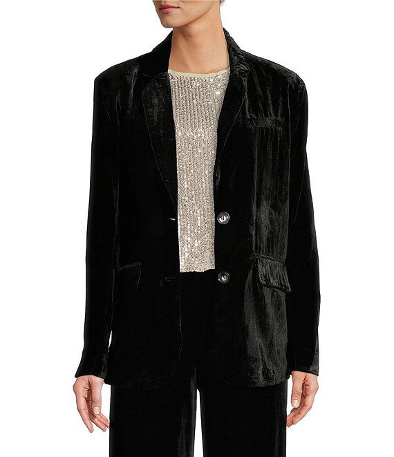 Velvet Notch Collar Long Sleeve Coordinating Boyfriend Blazer | Dillard's