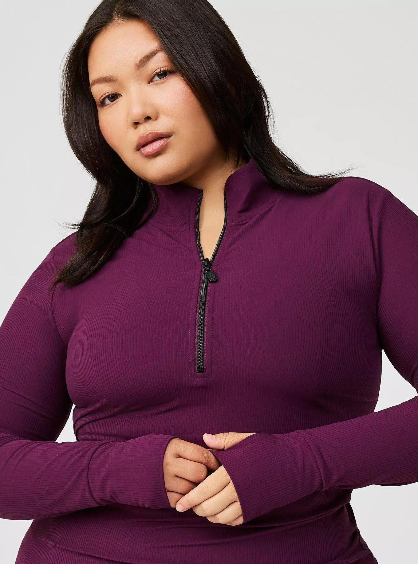 Performance Core Rib Long Sleeve Mock Neck Zip Pullover | Torrid (US & Canada)