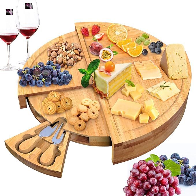 Bamboo Cheese Board,Charcuterie Platter & Serving Traywith Knives Set - Stores as a Compact Wedge... | Amazon (US)