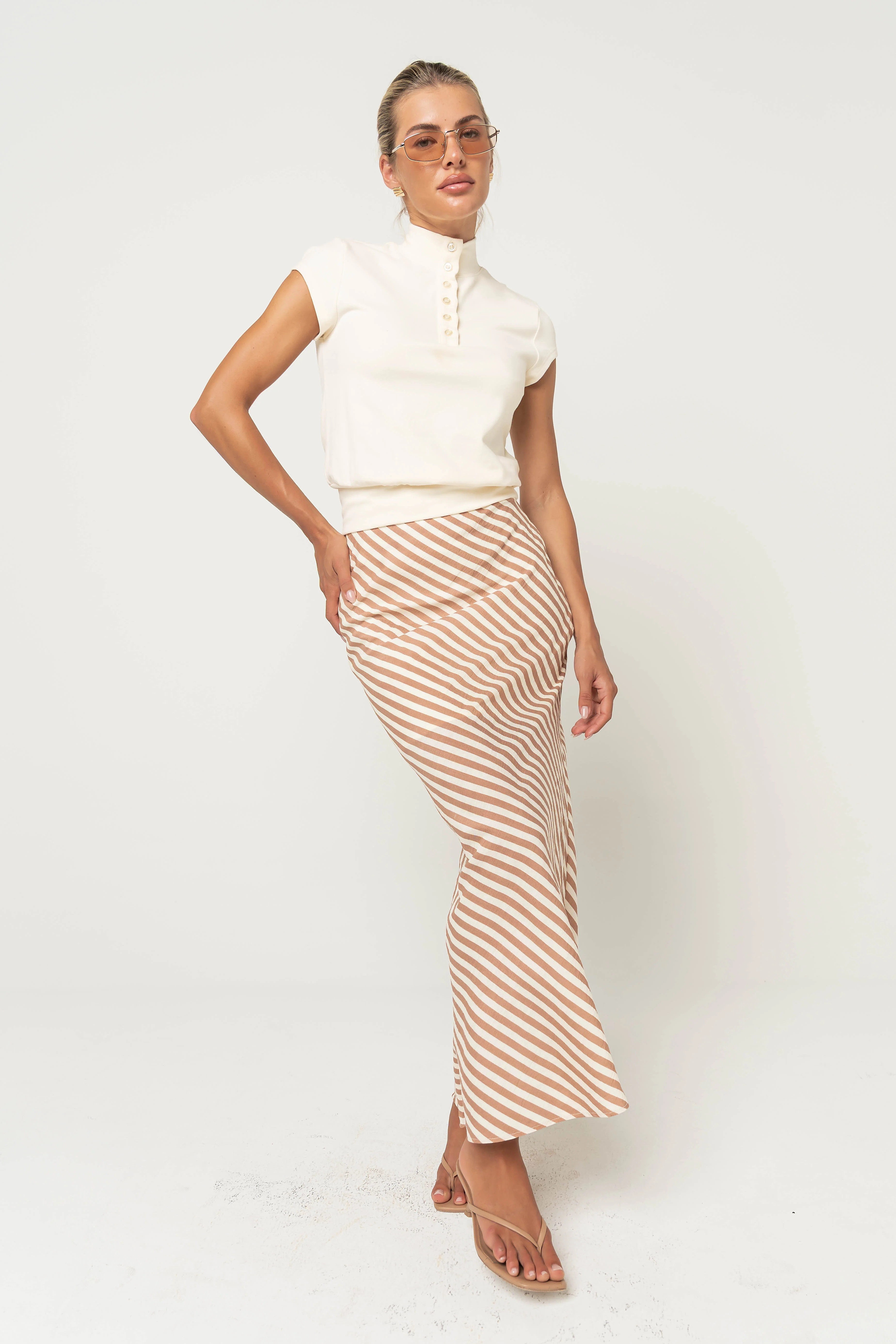Connie Striped Maxi Skirt in Mocha | Böhme US