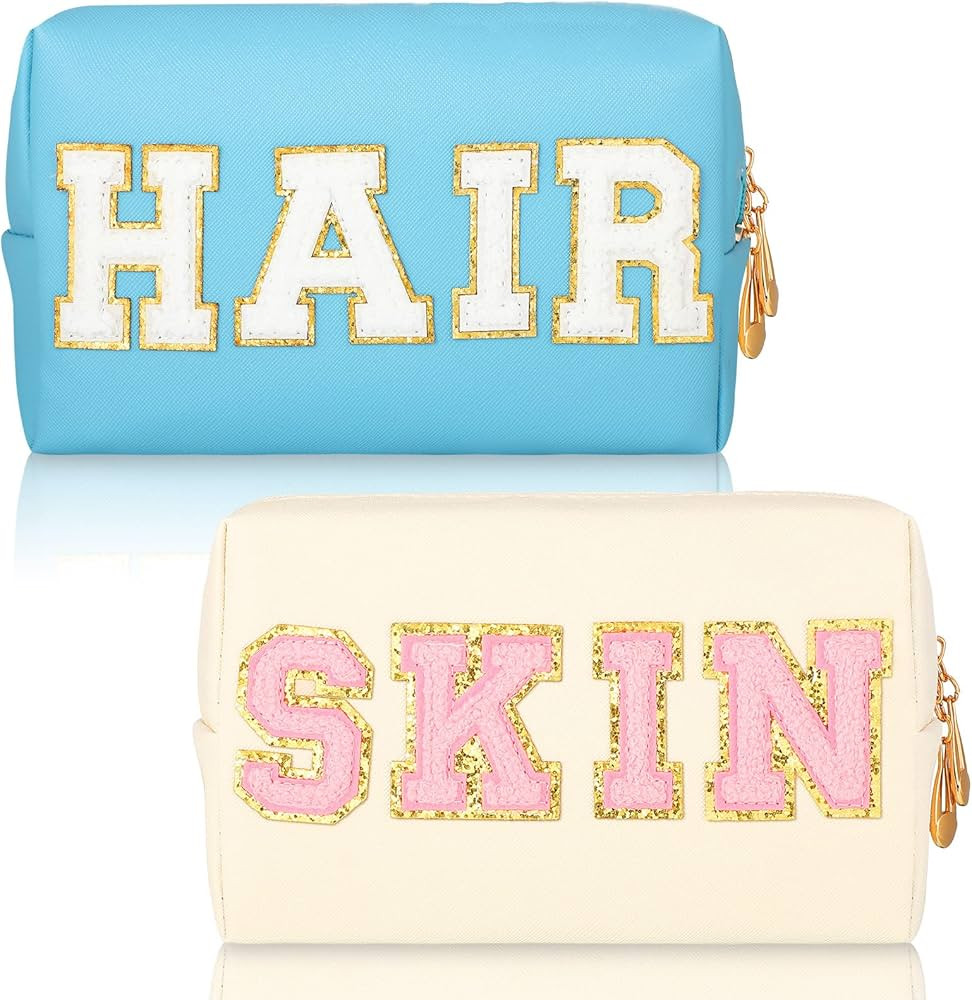 2 Pieces Preppy Patch Small Cosmetic Bag Smile Waterproof Makeup Bag Toiletry Bag Rainbow Makeup ... | Amazon (US)