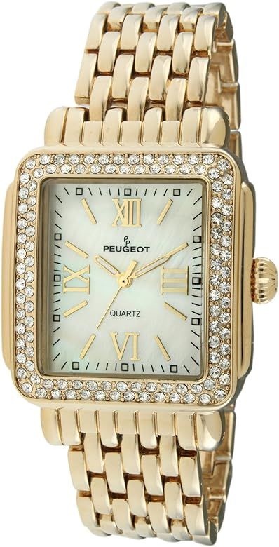 Peugeot Women Rectangle Dress Watch with Crystal Decorated Bezel, Roman Numerals and Bracelet    ... | Amazon (US)