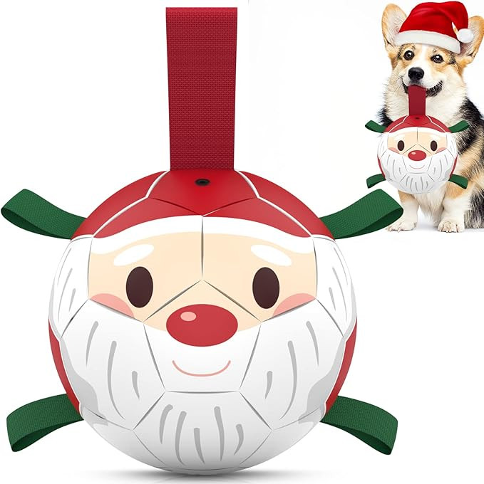 QDAN Christmas Dog Soccer Balls with Straps, Interactive Dog Toys for Tug of War, Puppy Birthday ... | Amazon (US)