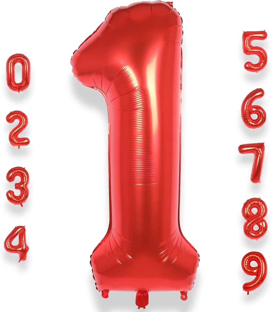 AULE 40 Inch Big Red 1 Balloon Number Large Foil Helium Number Balloons 0-9 Jumbo Giant Happy 1st... | Amazon (US)