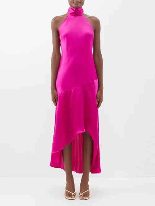 Frame - Draped Tie-neck Silk-satin Halter Dress - Womens - Pink | Matches (US)