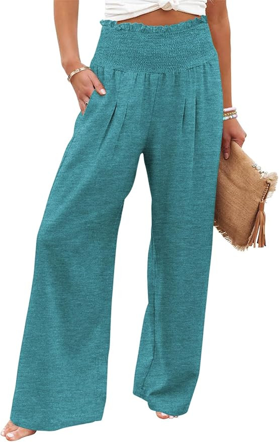 GEMLON Womens Pants High Waisted Palazzo Pants Wide Leg Long Pant Casual Lounge Trousers with Poc... | Amazon (US)