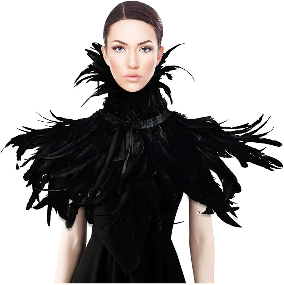 HOMELEX Gothic Black Natural Feather Cape Shawl with Choker Collar | Amazon (US)