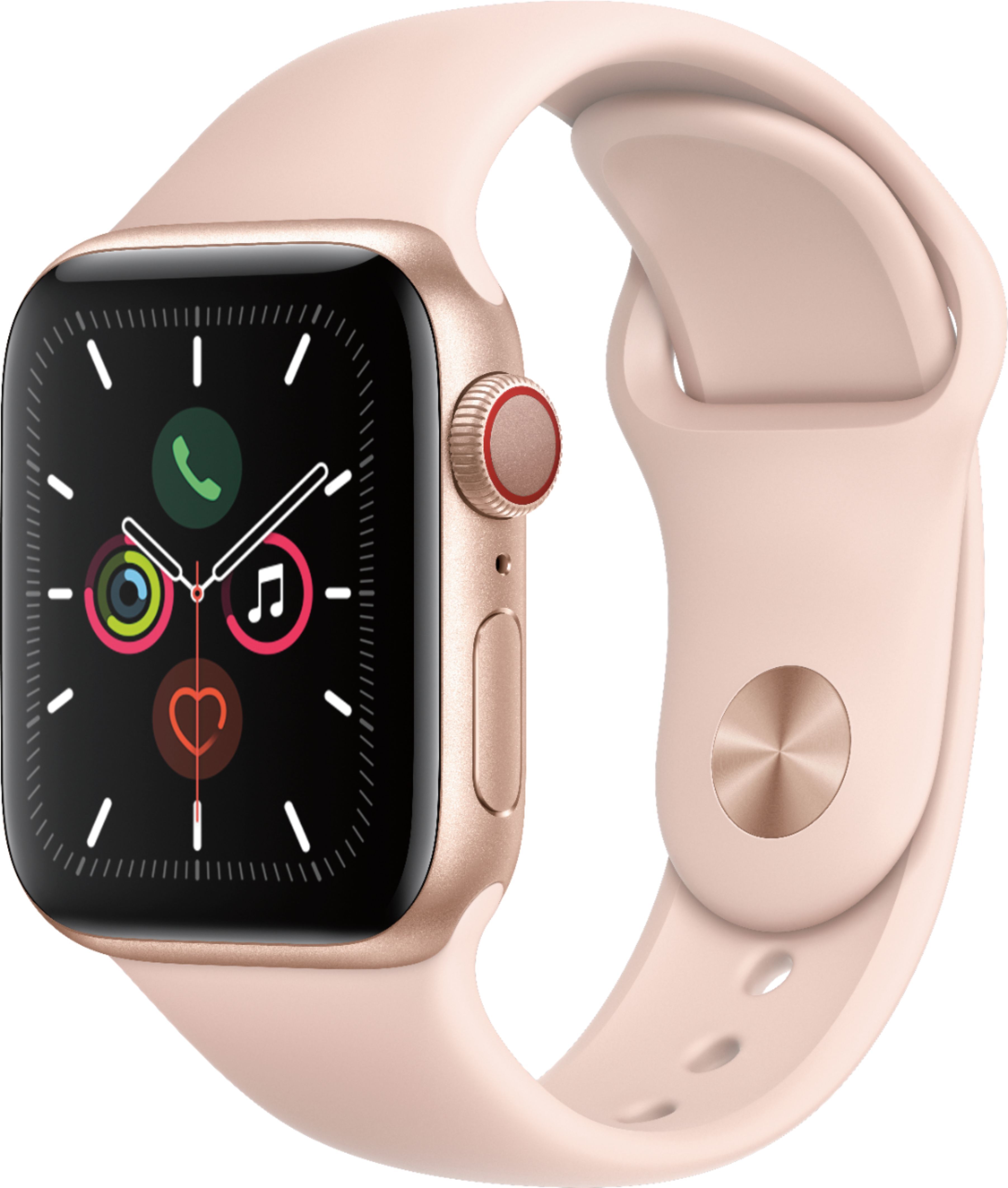 Best Buy: Apple Watch Series 5 (GPS + Cellular) 40mm Gold Aluminum Case with Pink Sand Sport Band... | Best Buy U.S.