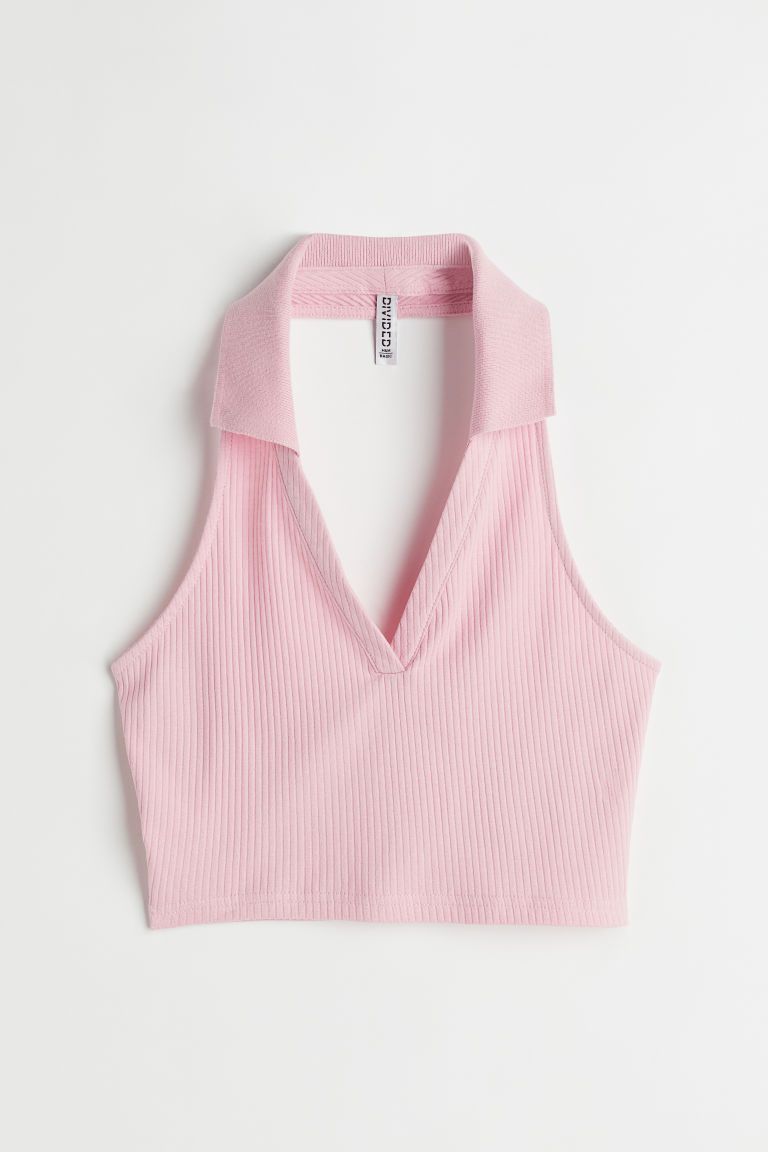 H & M - Halterneck Top with Collar - Pink | H&M (US + CA)