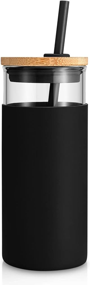 tronco 20 oz Glass Tumbler Glass Water Bottle Straw Silicone Protective Sleeve Bamboo Lid - BPA F... | Amazon (US)