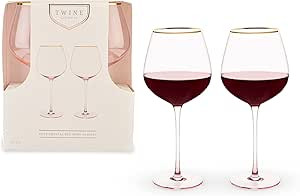 TWINE Rose Red Wine Glasses, Gold Rimmed Pink Tinted Crystal Wine Glass Set, Stemmed Wine Glasses... | Amazon (US)