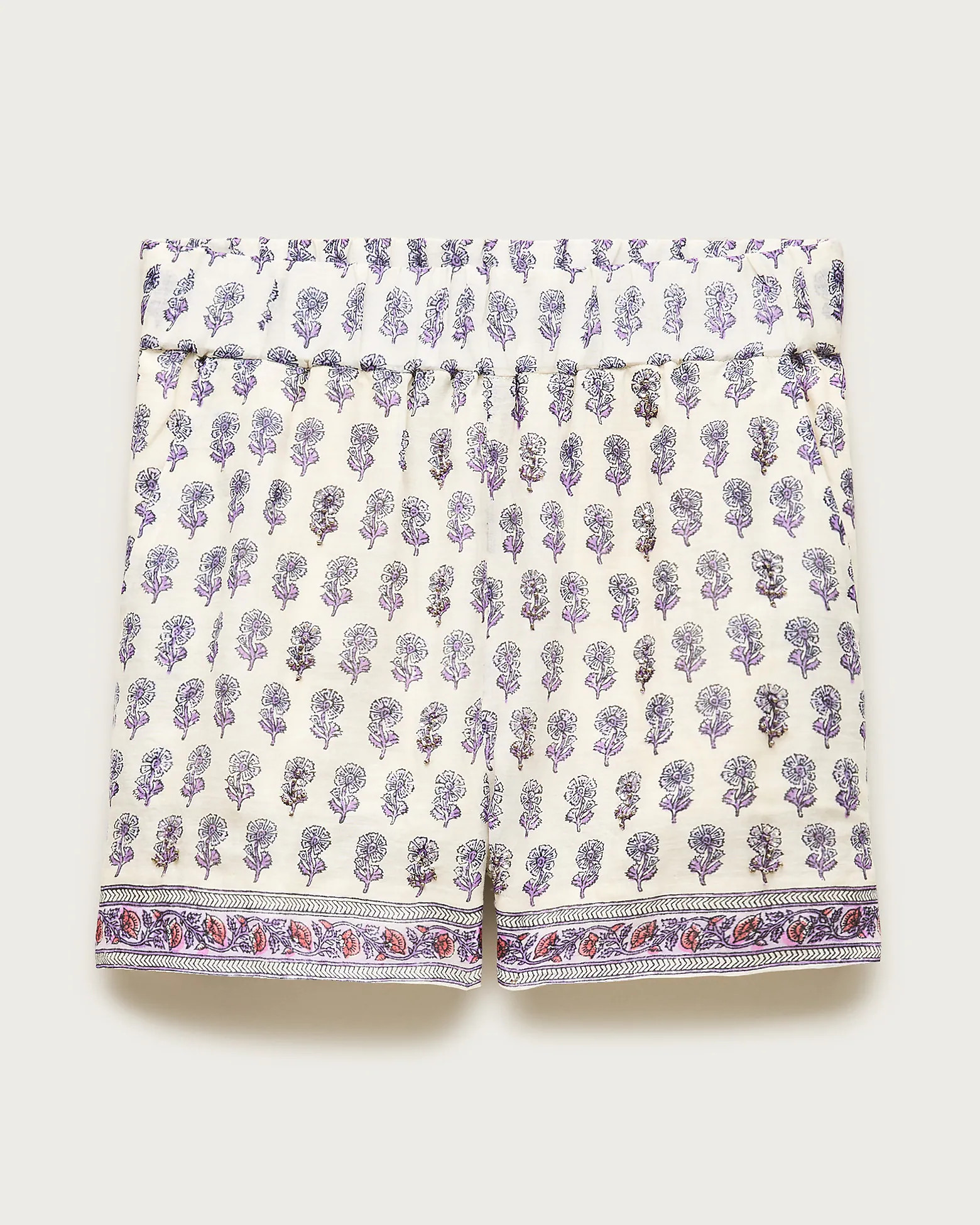 Embellished Tropez short in lilac block-print ramie | J. Crew US