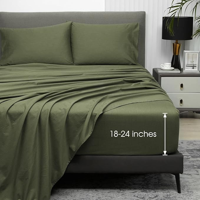 HYPREST Green Extra Deep Pocket Queen Sheet Sets Fits 18"-24" in Deep Mattress -100% Cotton Sheet... | Amazon (US)