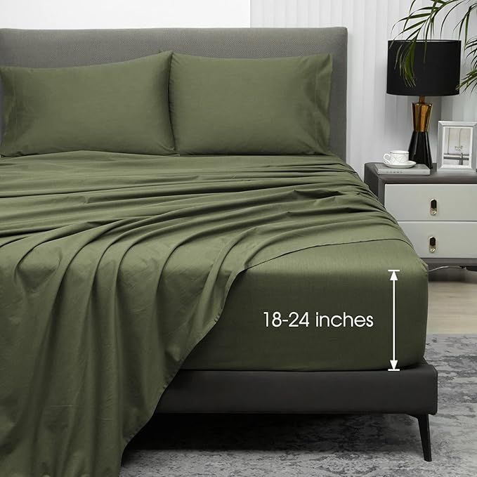 HYPREST Green Extra Deep Pocket Queen Sheet Sets Fits 18"-24" in Deep Mattress -100% Cotton Sheet... | Amazon (US)