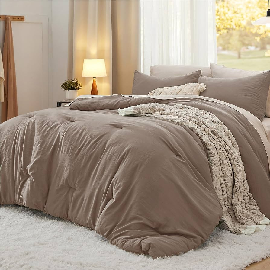 Bedsure King Comforter Set, Brown Soft Prewashed Bedding for All Seasons, 3 Pieces GentleSoft\u21... | Amazon (US)