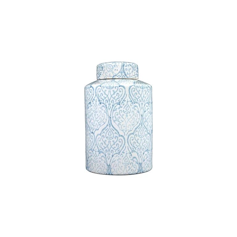 Woven Paths Ceramic Ginger Jar with Lid, White and Blue | Walmart (US)
