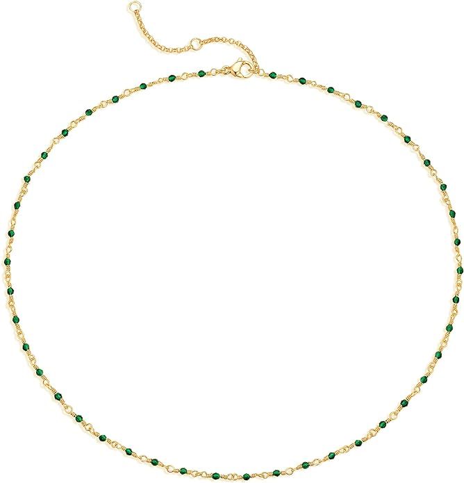 MTMY Beaded Necklaces for Women 14K Gold Plated Dainty Colorful Green/Rose Beaded Pearl Choker Ne... | Amazon (US)