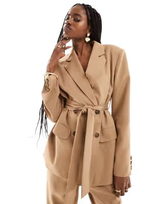 Extro & Vert tie front blazer in camel co-ord | ASOS (Global)